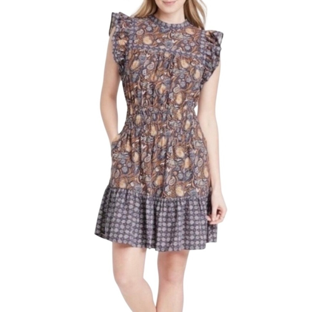 Universal Thread Paisley Flutter Sleeve Dress Lin… - image 1